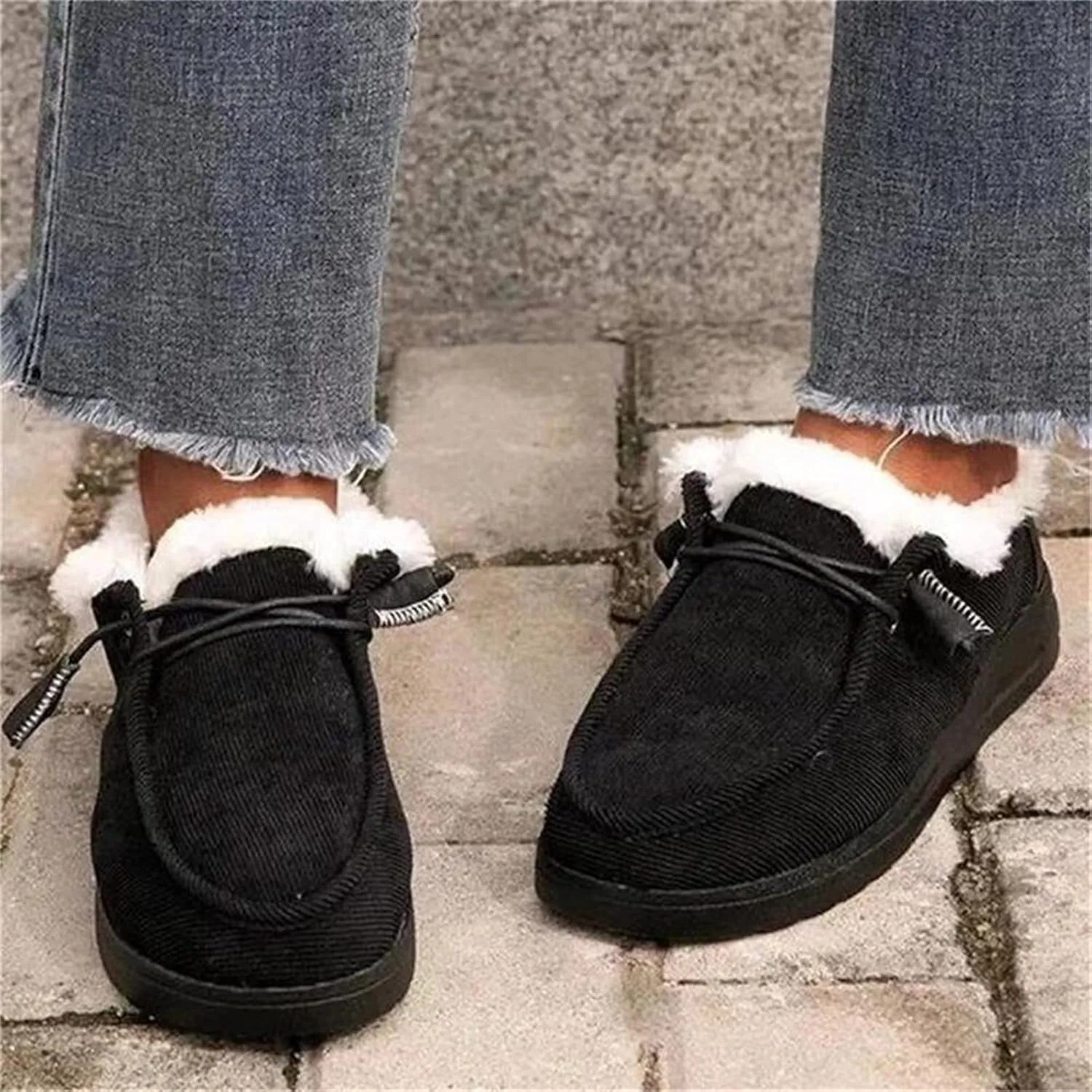 Lausiuoe Winter Boots For Women Fashion Snow Boots Anti-Slip Outdoor Loafers Shoes Warm Fur Lined Comfortable Fuzzy Booties