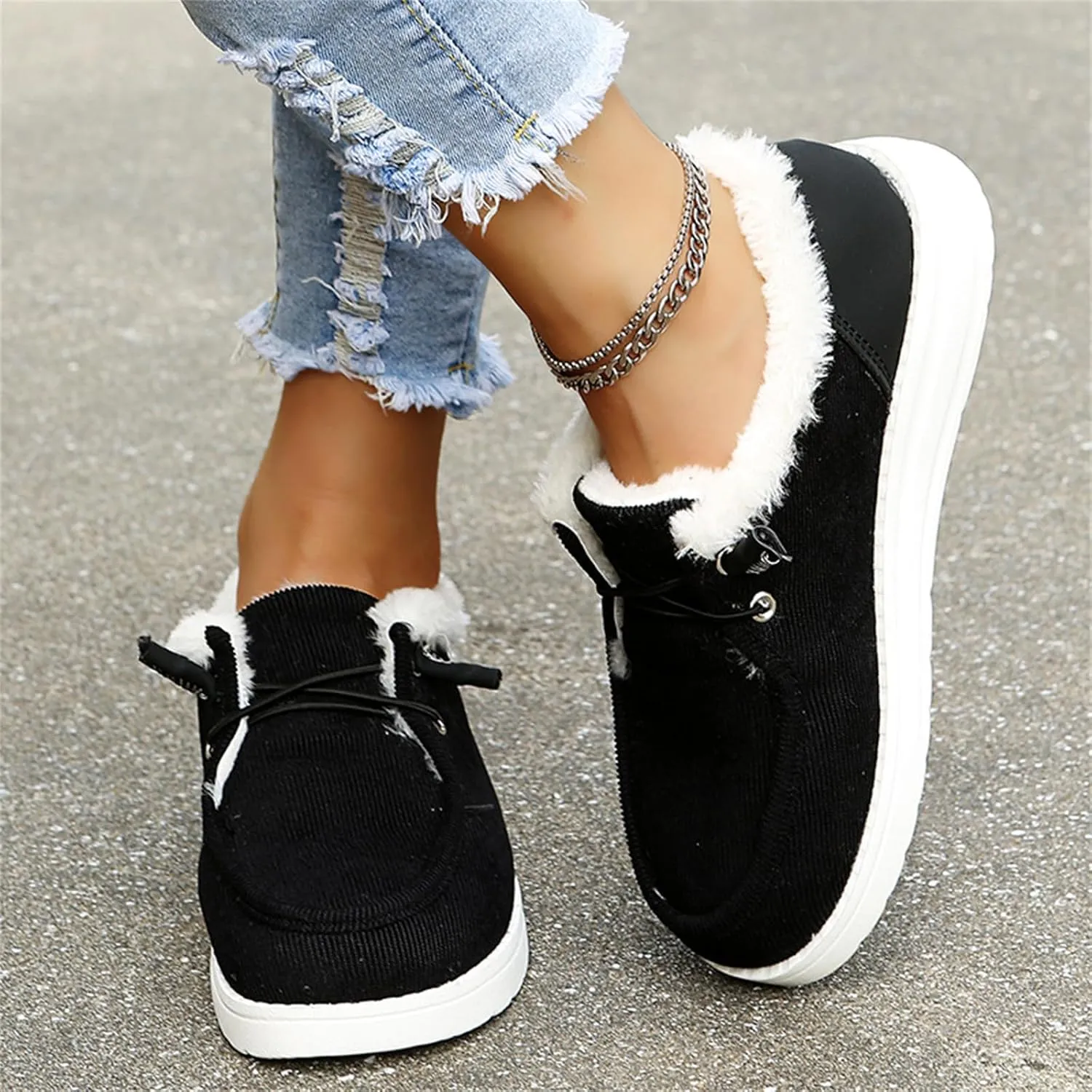 Lausiuoe Winter Boots For Women Fashion Snow Boots Anti-Slip Outdoor Loafers Shoes Warm Fur Lined Comfortable Fuzzy Booties