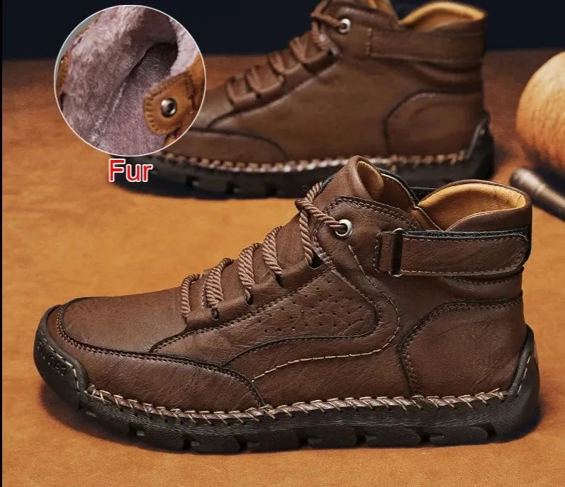 Leather Men Boots Winter Warm Outdoor Comfortable Boots Handmade Ankle Boots Business Boots Big Size 38-48