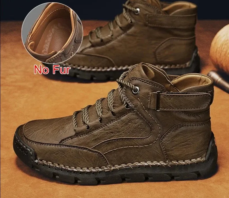 Leather Men Boots Winter Warm Outdoor Comfortable Boots Handmade Ankle Boots Business Boots Big Size 38-48
