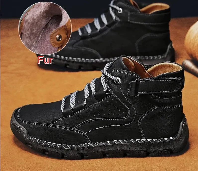 Leather Men Boots Winter Warm Outdoor Comfortable Boots Handmade Ankle Boots Business Boots Big Size 38-48