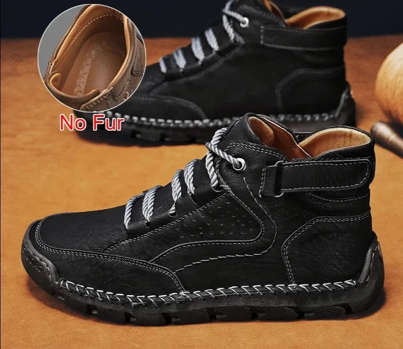 Leather Men Boots Winter Warm Outdoor Comfortable Boots Handmade Ankle Boots Business Boots Big Size 38-48