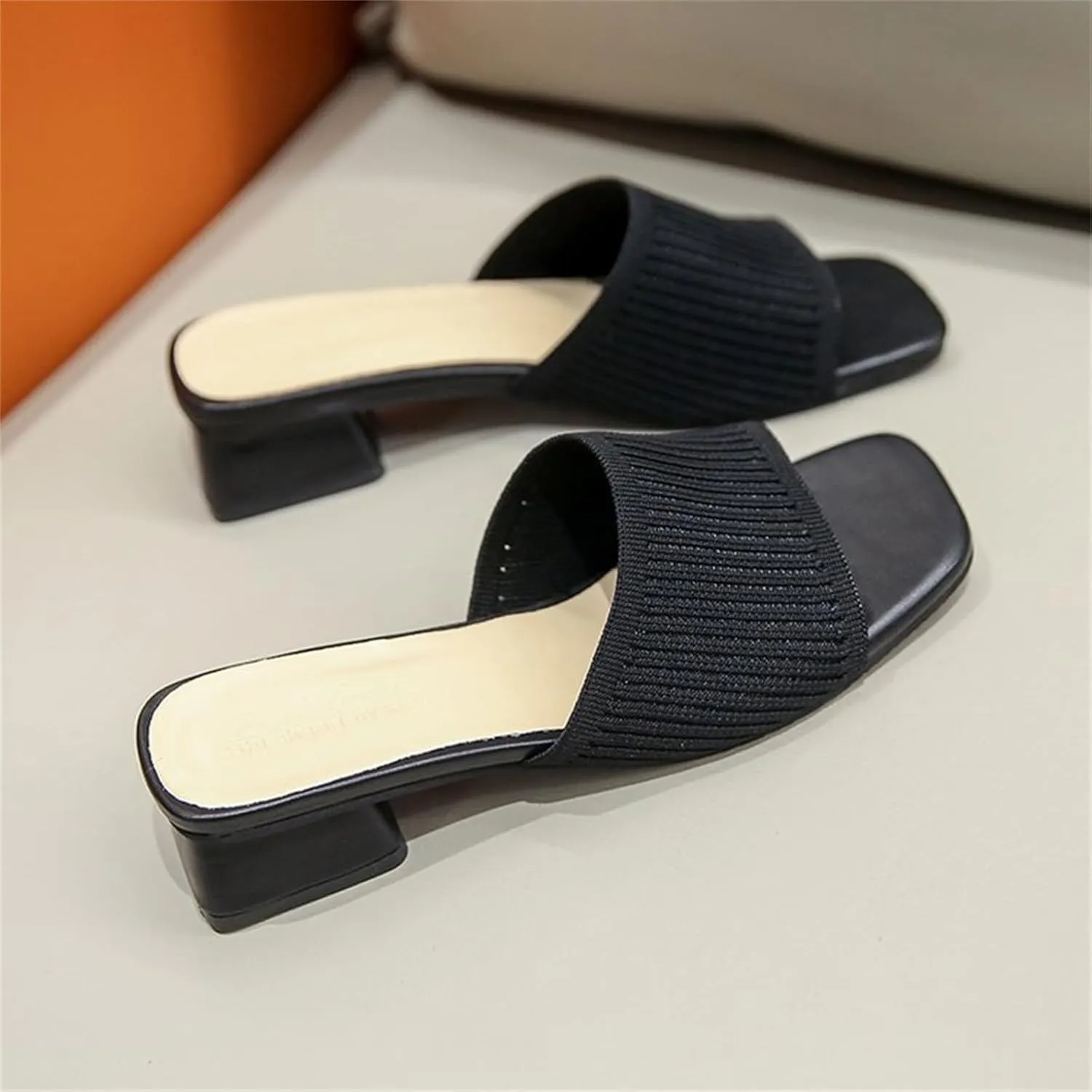 Low Heel Sandals for Women Square Open Toe Heel Mules Chunky Block Low Heel Slip On Slides Fish Mouth Open Toe Slip-on Slipper Casual Holiday Party Sandals