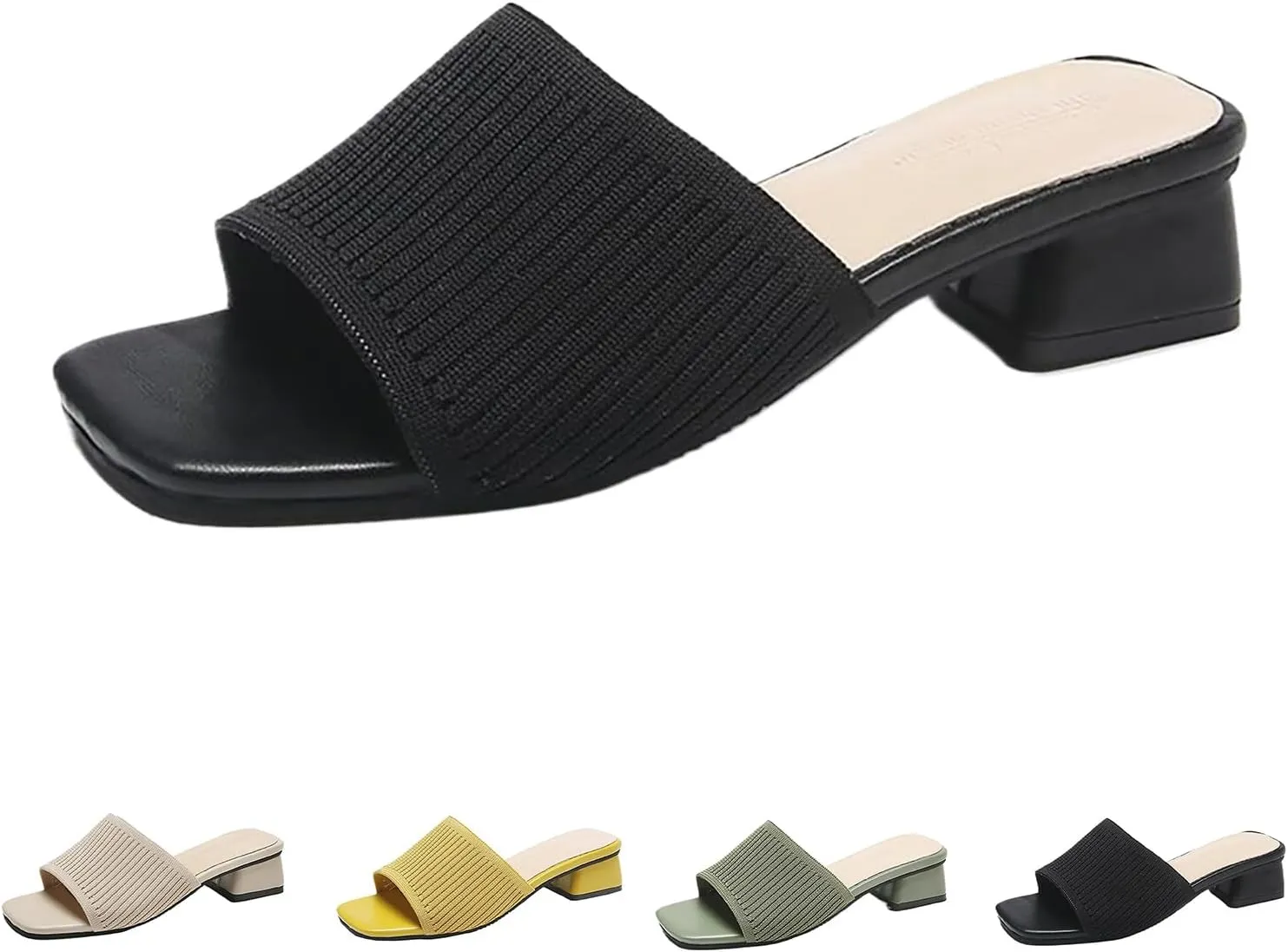 Low Heel Sandals for Women Square Open Toe Heel Mules Chunky Block Low Heel Slip On Slides Fish Mouth Open Toe Slip-on Slipper Casual Holiday Party Sandals