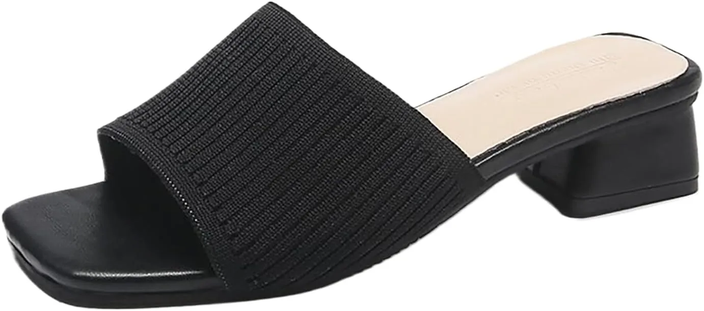 Low Heel Sandals for Women Square Open Toe Heel Mules Chunky Block Low Heel Slip On Slides Fish Mouth Open Toe Slip-on Slipper Casual Holiday Party Sandals