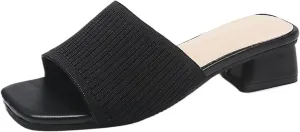 Low Heel Sandals for Women Square Open Toe Heel Mules Chunky Block Low Heel Slip On Slides Fish Mouth Open Toe Slip-on Slipper Casual Holiday Party Sandals