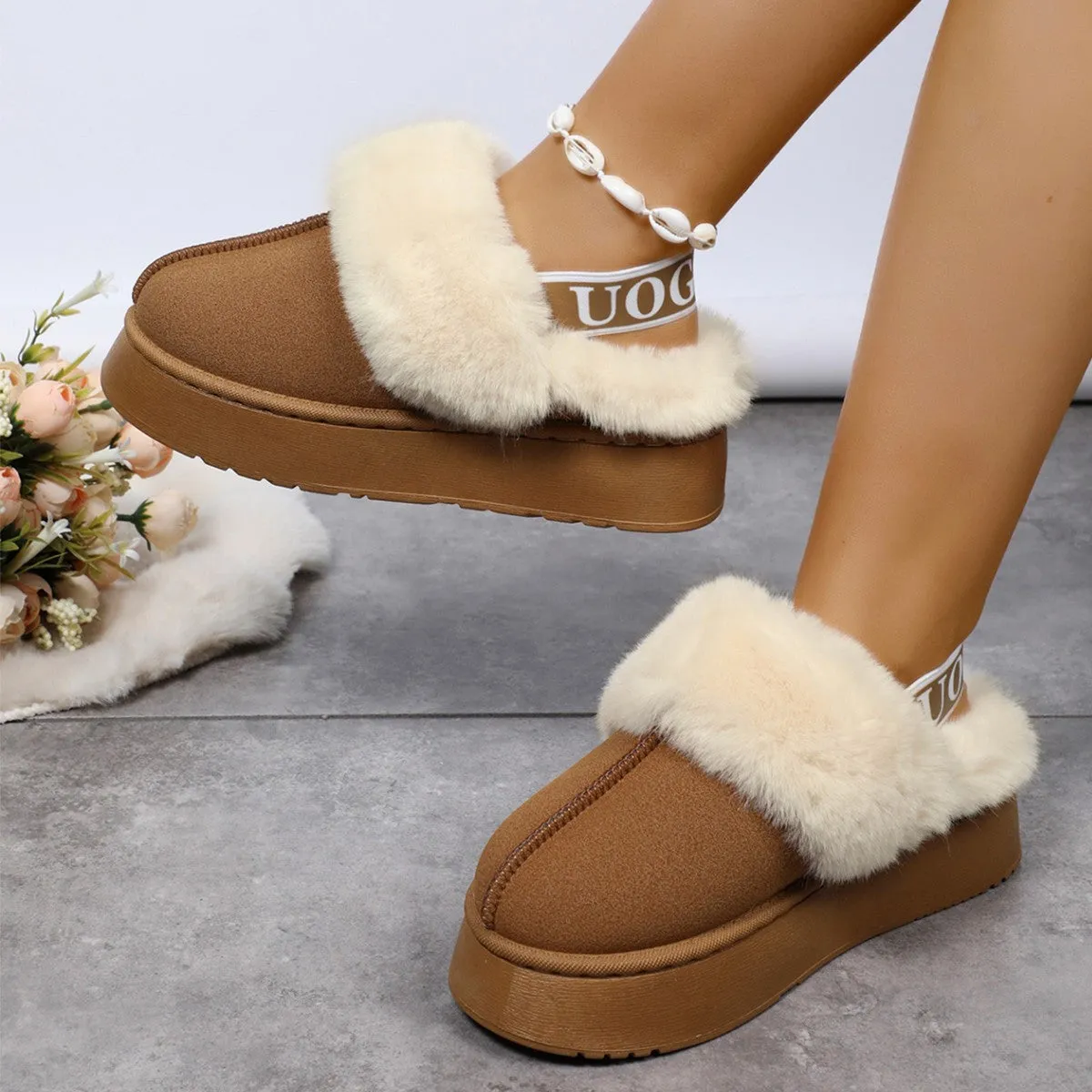 Low Top Fashion Thick Sole Warm Elastic Band Slip-On Casual Winter Shoes