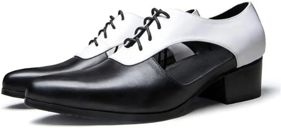Mens Sandals High Heels Leather Dress Men Shoes Business Office Work Breathable Hollow Pointed-Toe Shoes Sandals (Color : White, Size : 4.5code) (Black 7code)