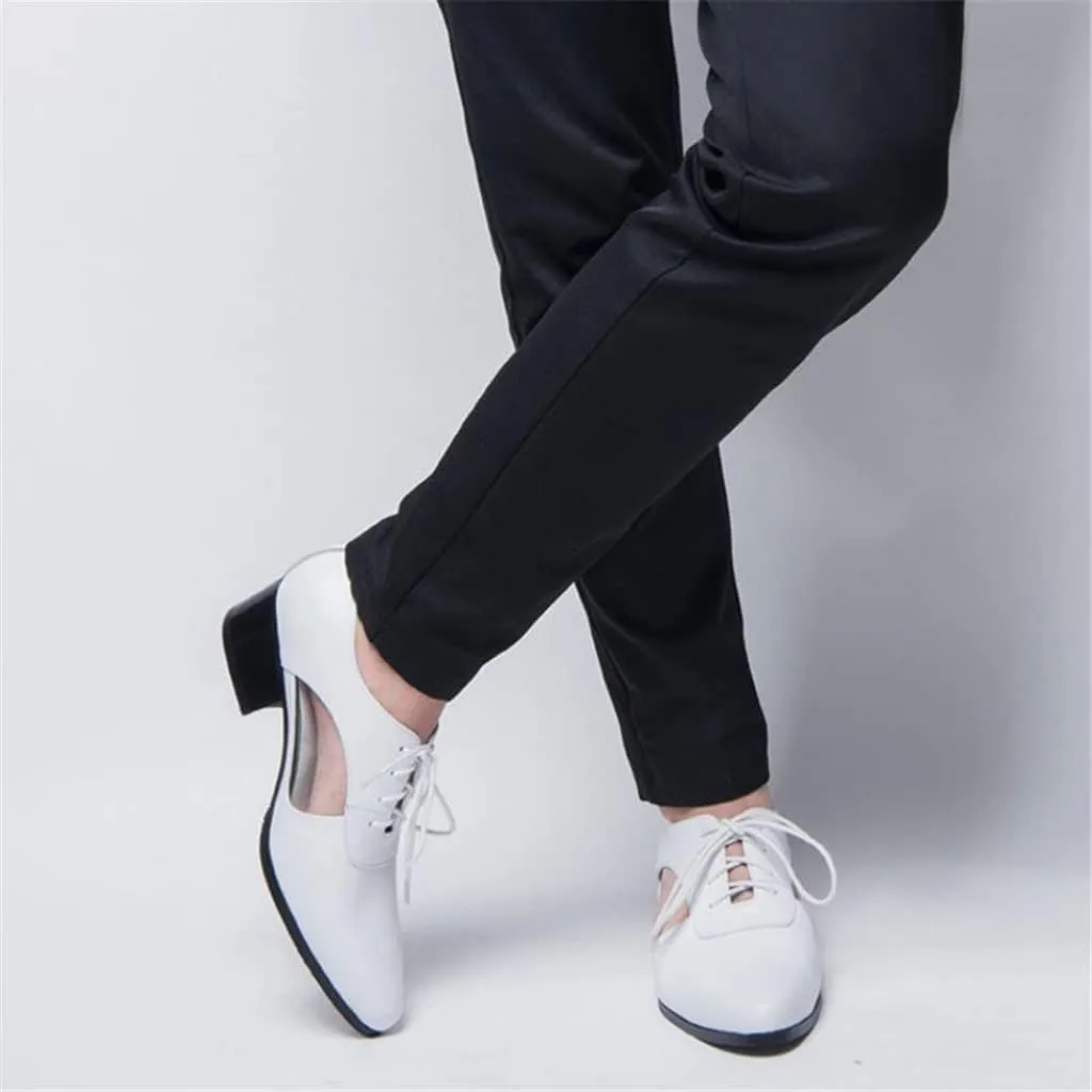 Mens Sandals High Heels Leather Dress Men Shoes Business Office Work Breathable Hollow Pointed-Toe Shoes Sandals (Color : White, Size : 4.5code) (Black 7code)