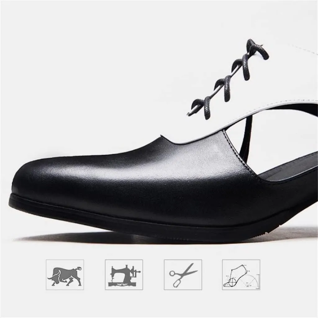 Mens Sandals High Heels Leather Dress Men Shoes Business Office Work Breathable Hollow Pointed-Toe Shoes Sandals (Color : White, Size : 4.5code) (Black 7code)