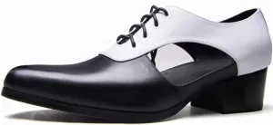 Mens Sandals High Heels Leather Dress Men Shoes Business Office Work Breathable Hollow Pointed-Toe Shoes Sandals (Color : White, Size : 4.5code) (Black 7code)