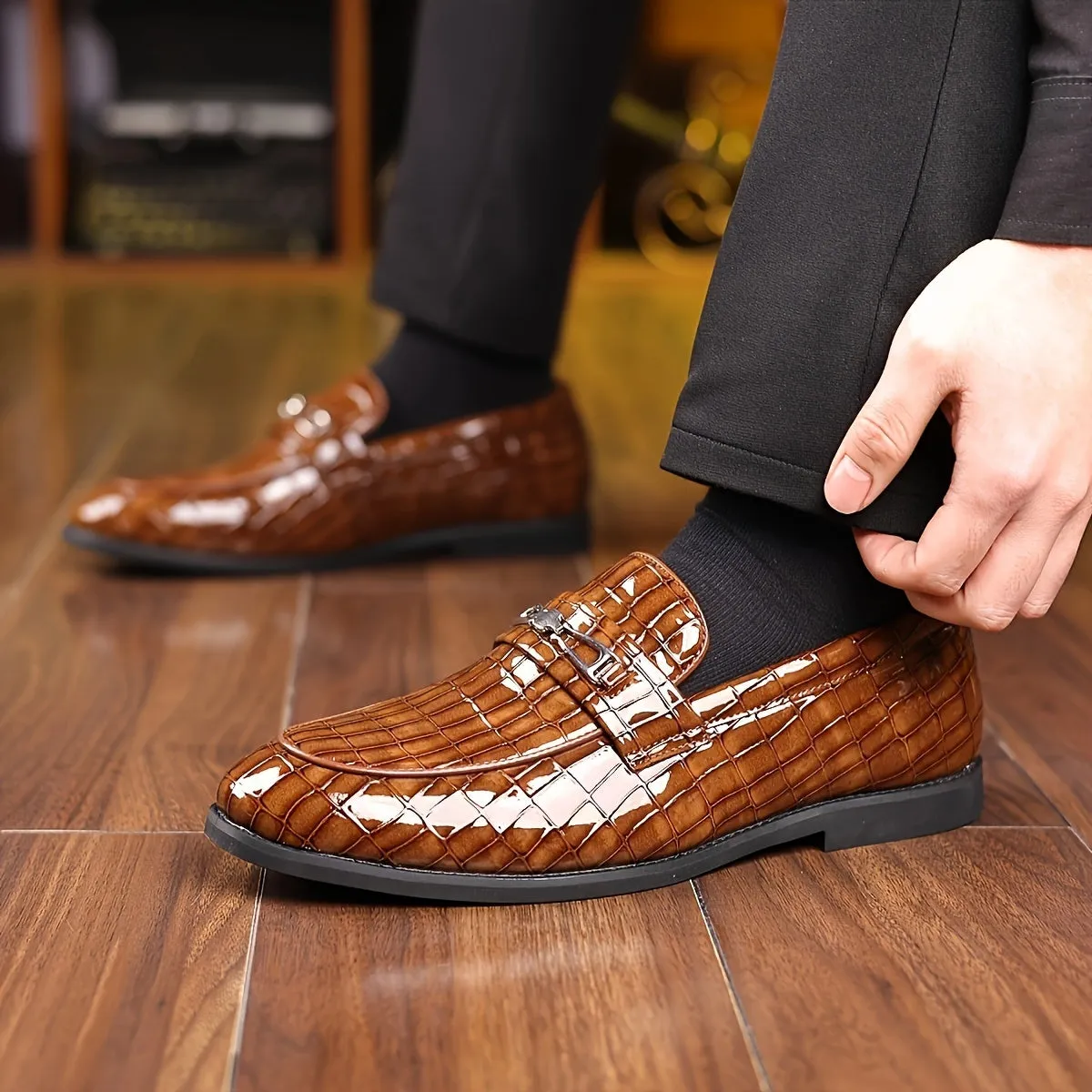 Men's Stylish PU Leather Loafers Shoes With Rubber Sole