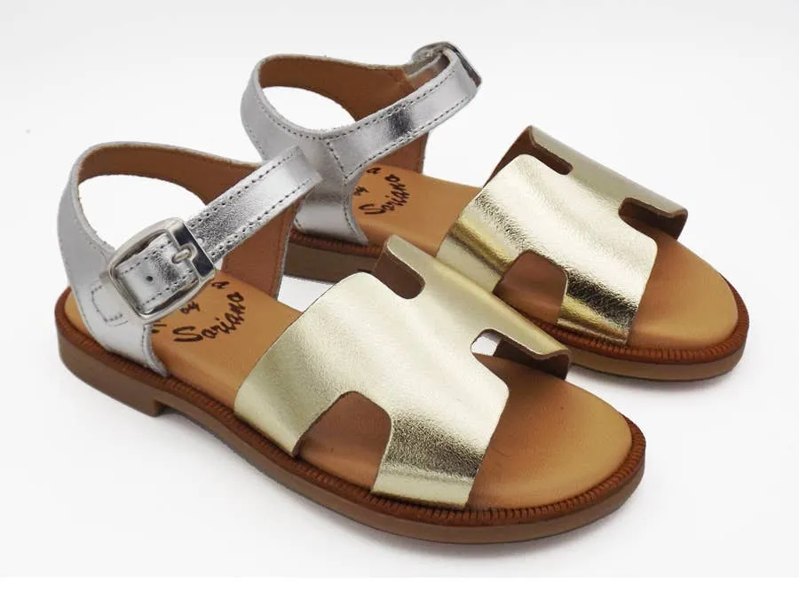 Metallic Leather Buckle Sandal