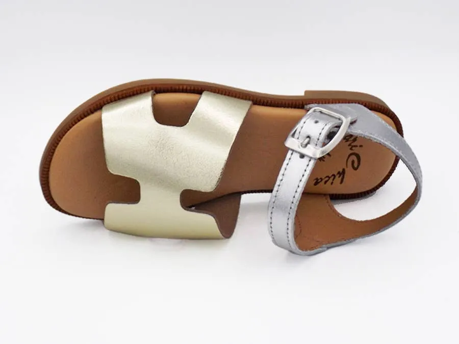 Metallic Leather Buckle Sandal