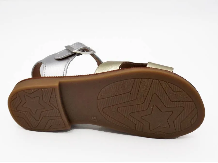 Metallic Leather Buckle Sandal
