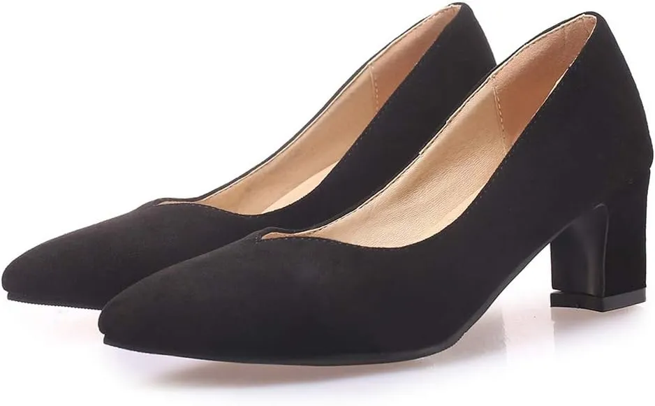 MIOKE Women's Fashion Chunky High Block Heel Pumps Pointed Toe Slip On Comfort Work Office Dress Shoes