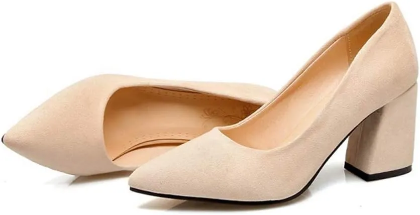 MIOKE Women's Fashion Chunky High Block Heel Pumps Pointed Toe Slip On Comfort Work Office Dress Shoes