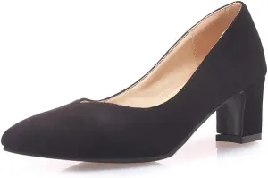 MIOKE Women's Fashion Chunky High Block Heel Pumps Pointed Toe Slip On Comfort Work Office Dress Shoes
