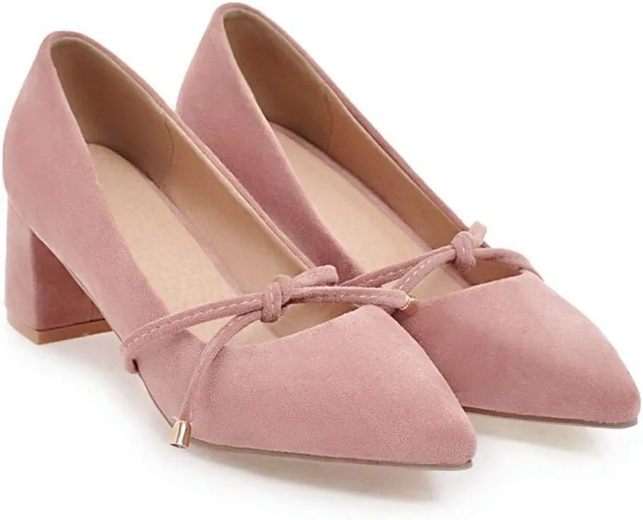 MIOKE Women's Pointed Toe Chunky Mid Block Heel Pump Suede Tassel Slip-On Loafer Casual Office Dress Shoes