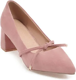 MIOKE Women's Pointed Toe Chunky Mid Block Heel Pump Suede Tassel Slip-On Loafer Casual Office Dress Shoes