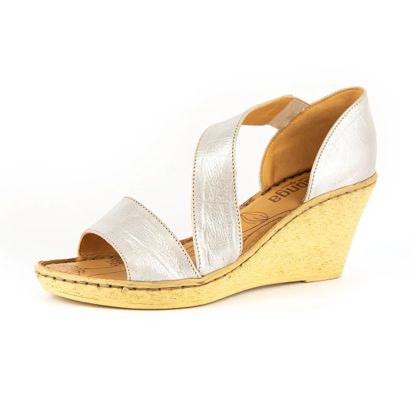 Nompempe : Ladies Leather High-Heel Sandal in Steel Brio