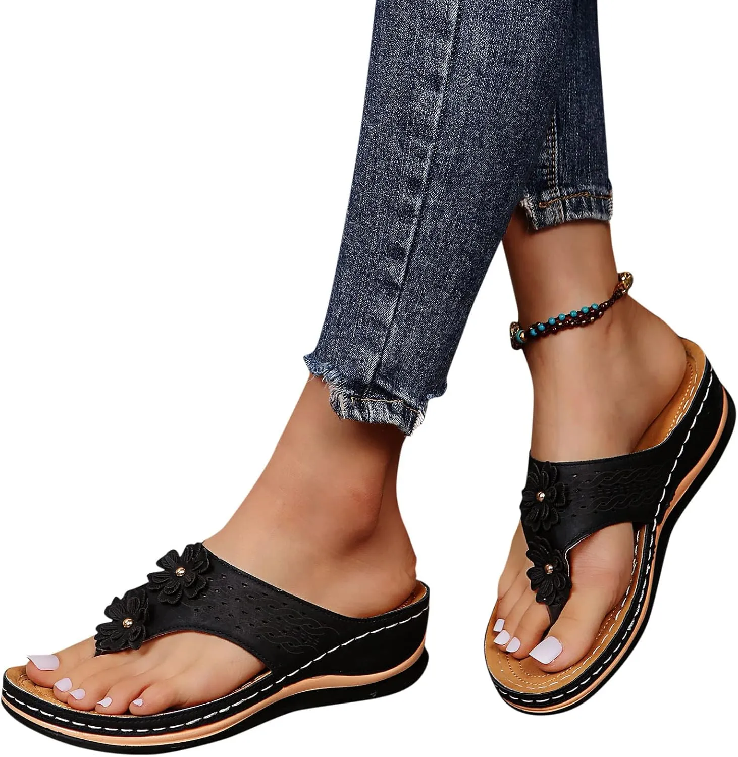 Orthopedic Flip Flops for Women with Arch Support Comfortable Walking Sandals Cushion Footbed Platform Sandals 2025 Summer Fashion Casual Beach Slip on Dressy Comfortable Walking Wide Silppers