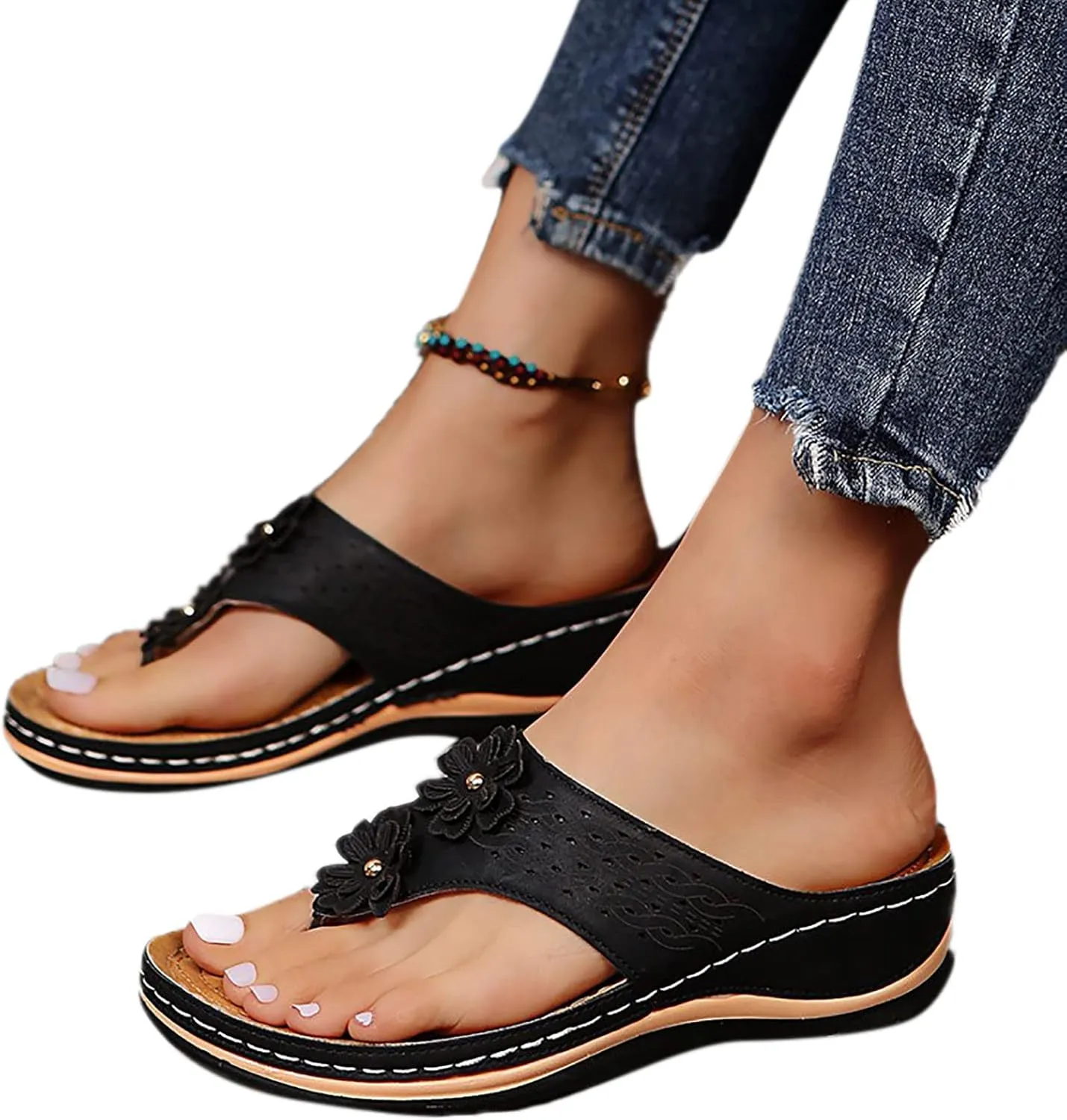 Orthopedic Flip Flops for Women with Arch Support Comfortable Walking Sandals Cushion Footbed Platform Sandals 2025 Summer Fashion Casual Beach Slip on Dressy Comfortable Walking Wide Silppers