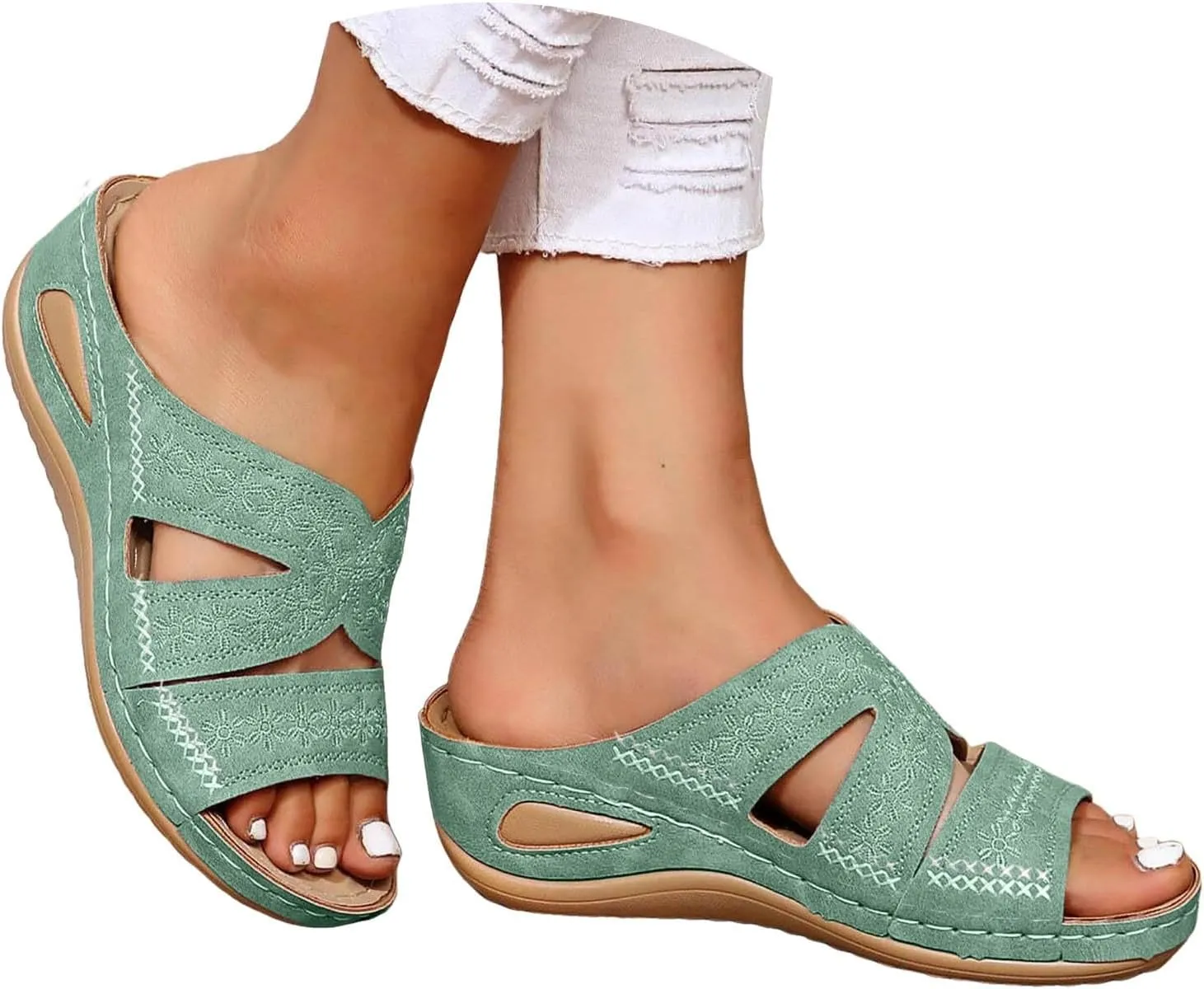 Orthopedic Wedge Sandals for Women Dressy Summer 2025 Comfortable Open Toe Platform Sandals Flat Hollow Out Casual Boho Slip on Beach Sandals Dress Outdoor Shoes Sandalias OrtopDicas Para Mujer
