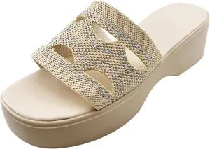 Platform Sandals for Women Comfortable Knit Slip On Slippers Sandals Fashion Sparkling Rhinestone Slippers Soft Cushion Platform Beach Shoes for Summers Dress Beach