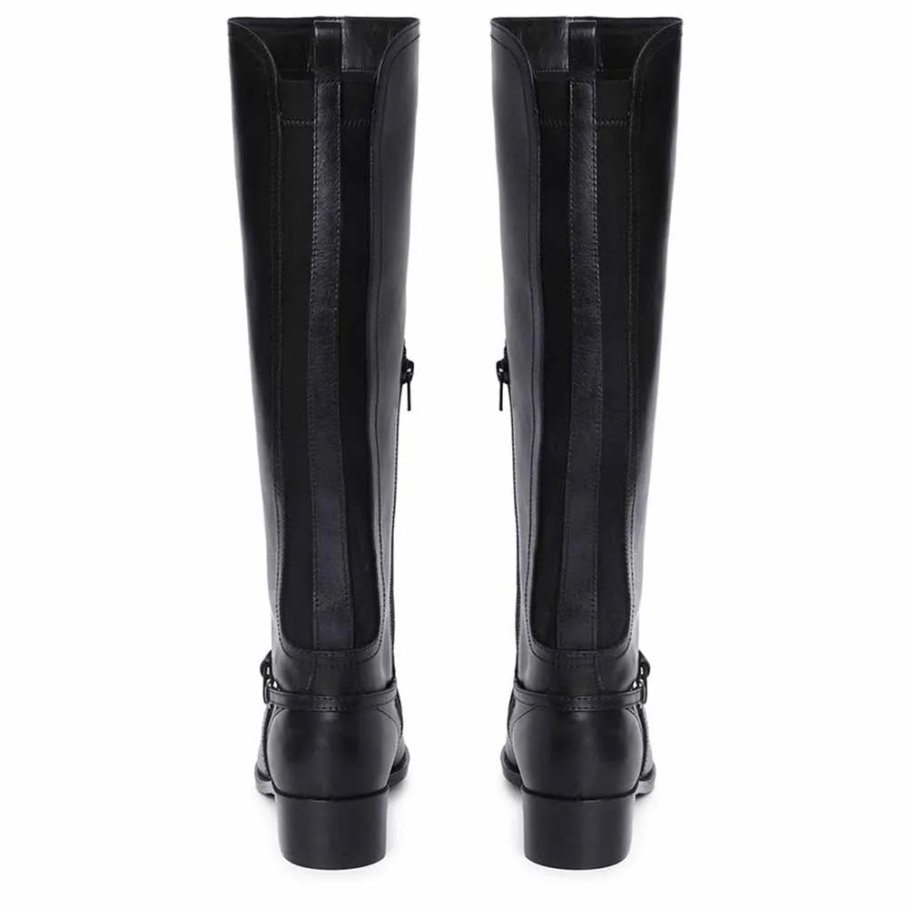 Saint G Women Black Stretch Suede Leather Knee High Boots