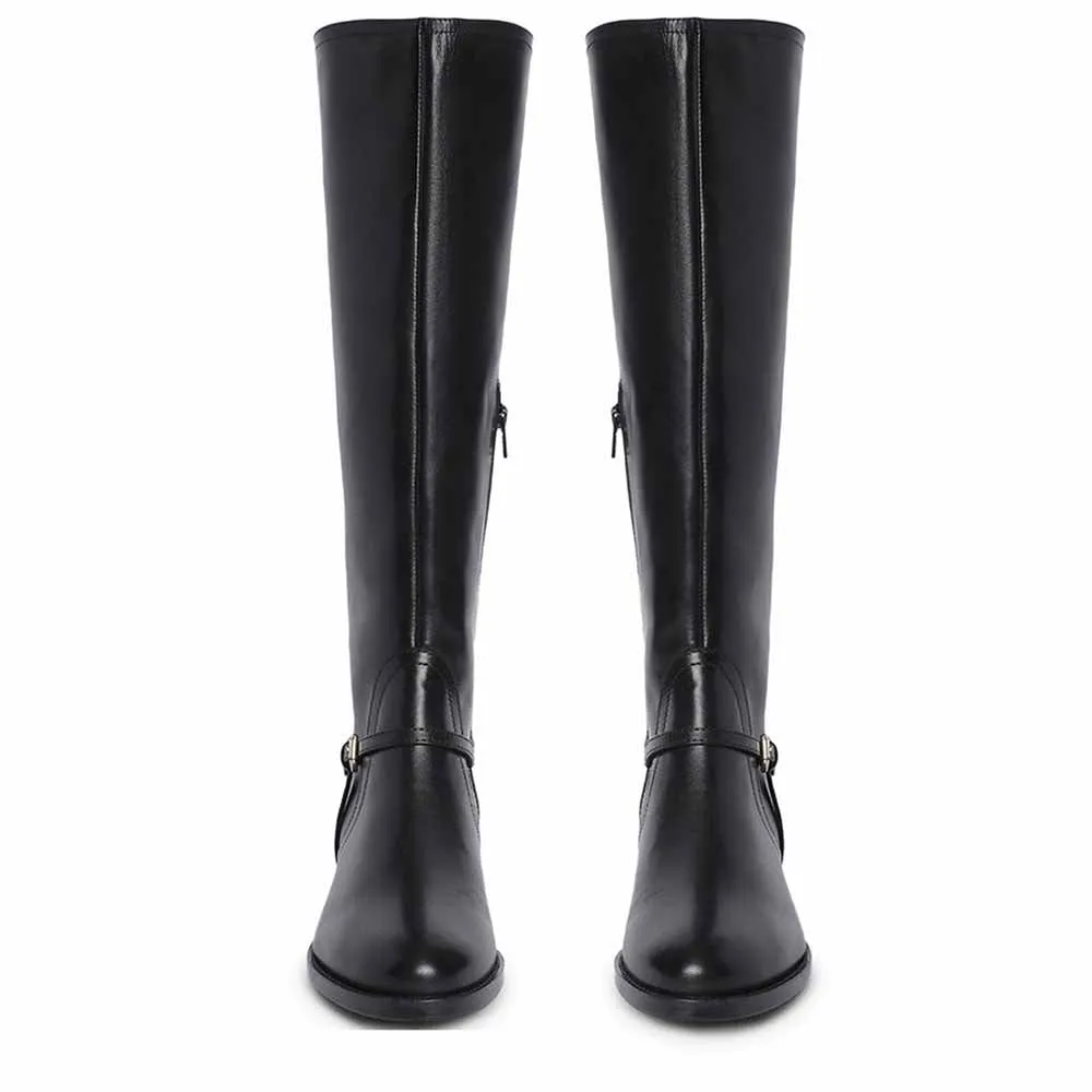 Saint G Women Black Stretch Suede Leather Knee High Boots