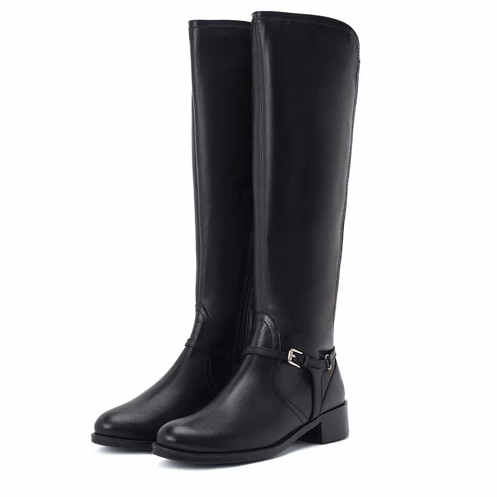 Saint G Women Black Stretch Suede Leather Knee High Boots