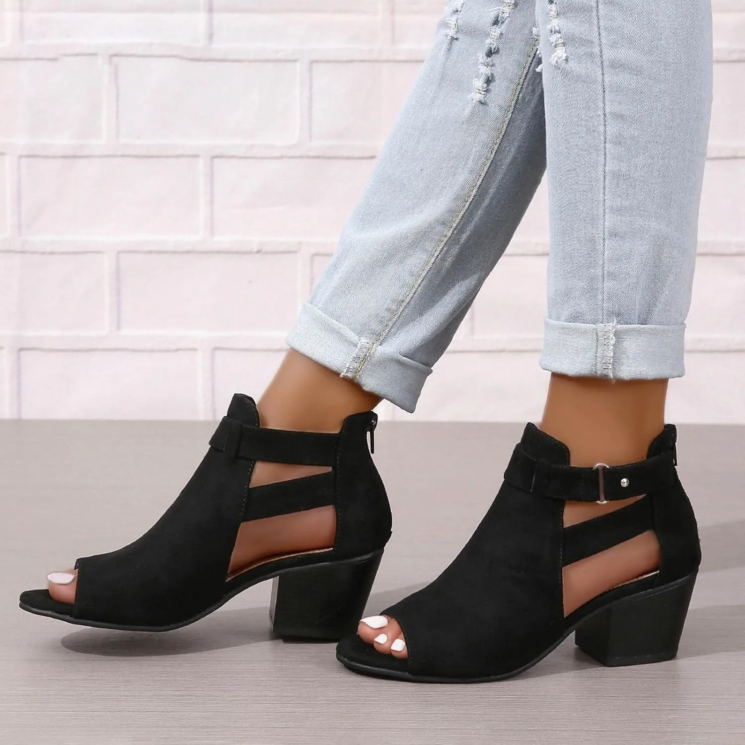 Sandal Heels Shoes for Women Sexy Women's Block Heels Boots Zip Back Ankle Tall High Heel for Women with Sexy
