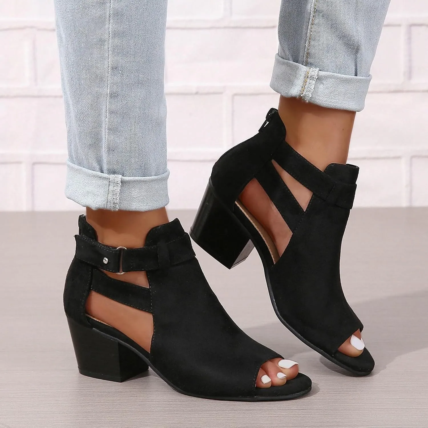 Sandal Heels Shoes for Women Sexy Women's Block Heels Boots Zip Back Ankle Tall High Heel for Women with Sexy