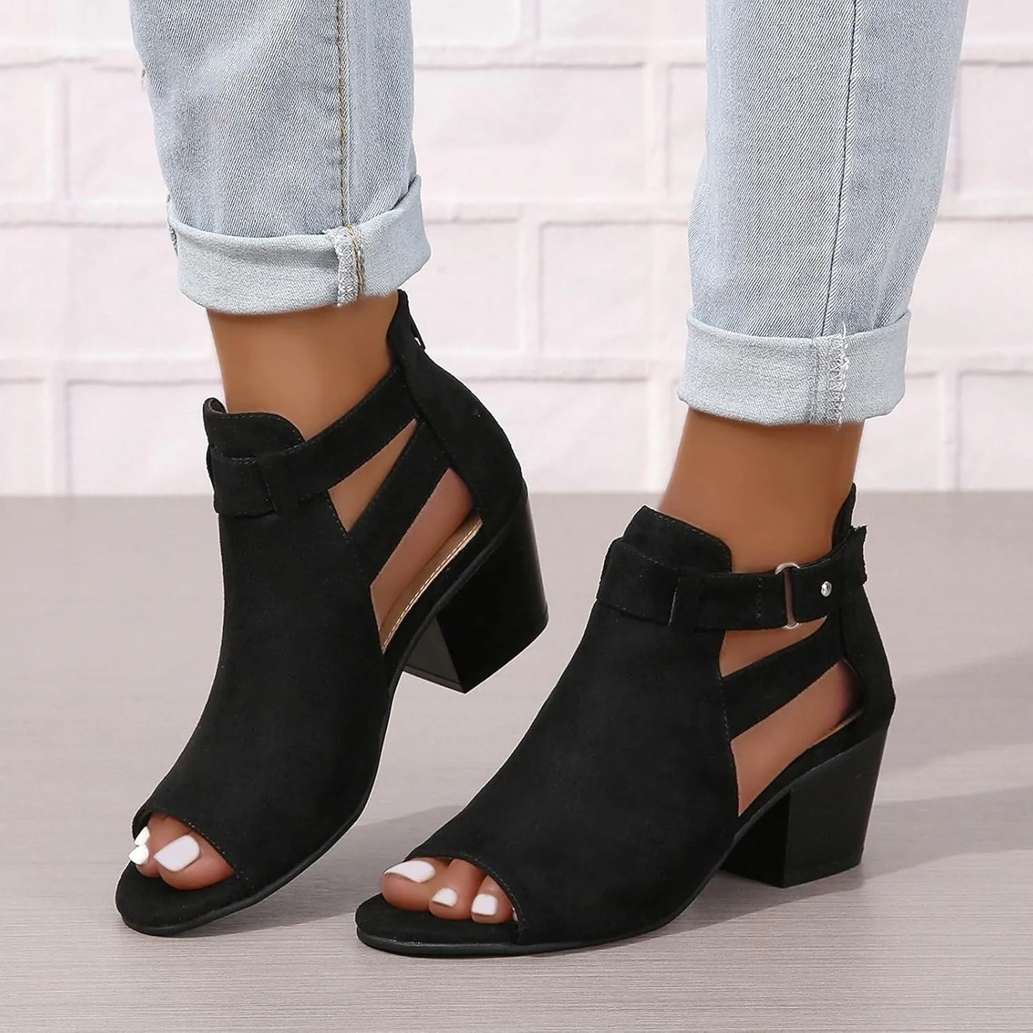 Sandal Heels Shoes for Women Sexy Women's Block Heels Boots Zip Back Ankle Tall High Heel for Women with Sexy
