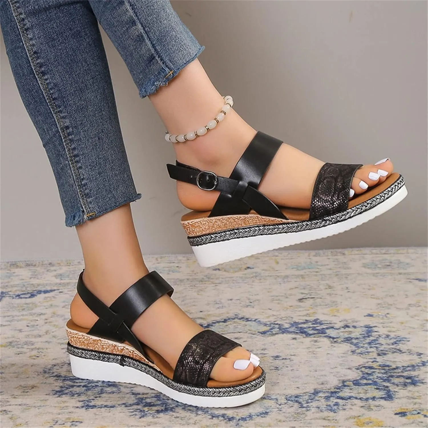 Sandals for Women 2025 Arch Support Wedge Sandals Ankle Strap Wide Width Orthopedic Shoe Open Toe Sankle Strap Platform Shoes Fish Mouth Comfortable Beach Summer Footwear