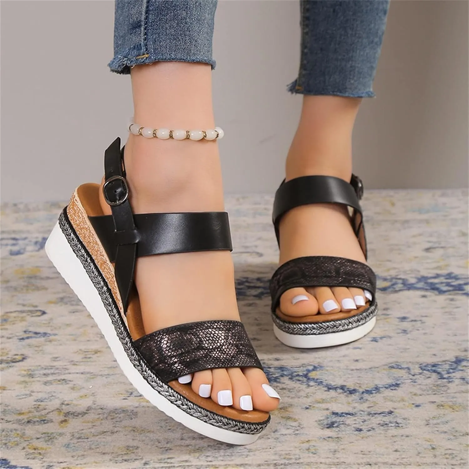 Sandals for Women 2025 Arch Support Wedge Sandals Ankle Strap Wide Width Orthopedic Shoe Open Toe Sankle Strap Platform Shoes Fish Mouth Comfortable Beach Summer Footwear