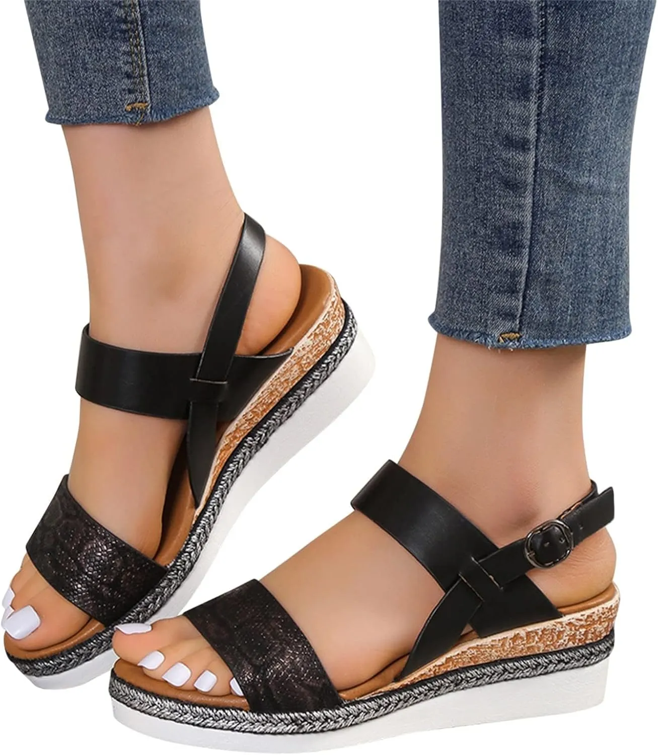 Sandals for Women 2025 Arch Support Wedge Sandals Ankle Strap Wide Width Orthopedic Shoe Open Toe Sankle Strap Platform Shoes Fish Mouth Comfortable Beach Summer Footwear