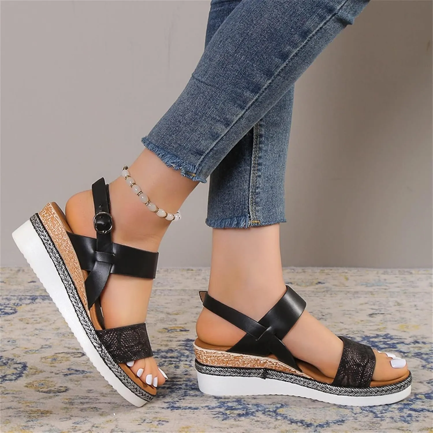Sandals for Women 2025 Arch Support Wedge Sandals Ankle Strap Wide Width Orthopedic Shoe Open Toe Sankle Strap Platform Shoes Fish Mouth Comfortable Beach Summer Footwear