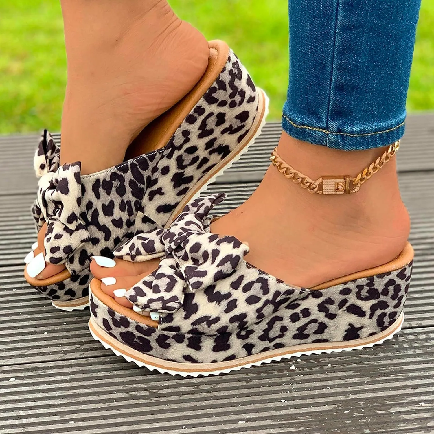Sandals for Women 2025 Slide Plus Size High Heeled Bow-Knot Platform Wedge Sandals Comfortable Open Toe Non-Slip Walking Slippers Summer Thong Fashion Outdoor Beach Sandal 2025
