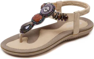 Sandals Women Arch Support Flip Flops Sandals Summer Bohemian Flat Sandal Elastic Strap Dressy Vacation Shoes