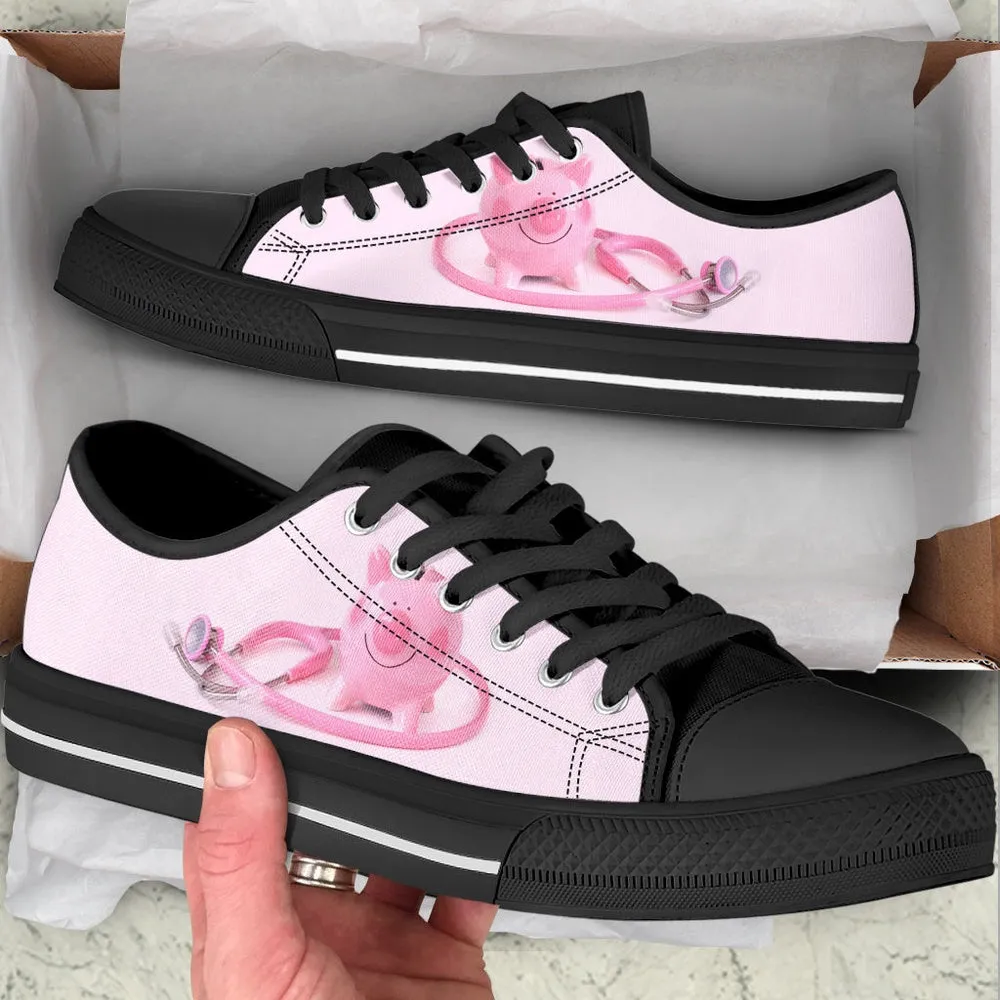 Stethoscope Piggy Low Top Shoes , Low Top Sneaker, Low Top Canvas Shoes