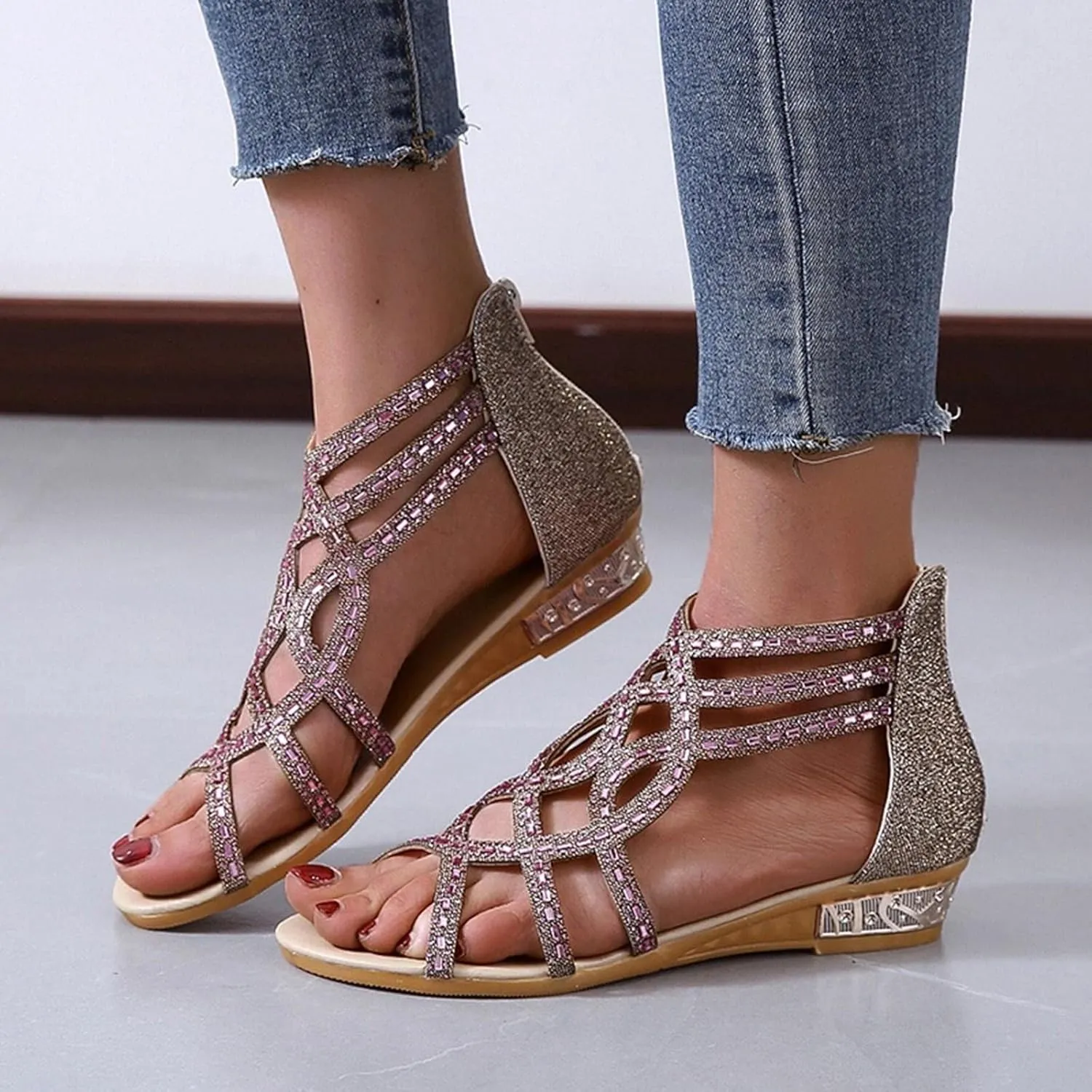 Wedge Sandal for Women Ankle Strap Flatform Arch Support Fish Mouth Toe Retro Platform Shoes Wide Rubber Waterproof Open