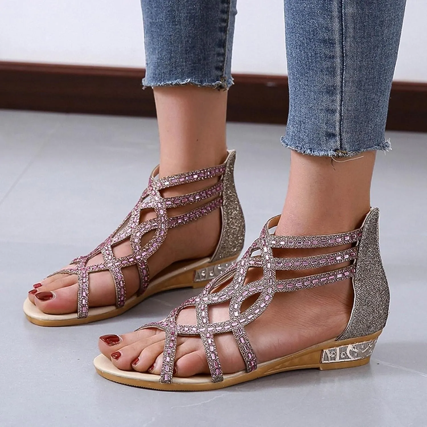 Wedge Sandal for Women Ankle Strap Flatform Arch Support Fish Mouth Toe Retro Platform Shoes Wide Rubber Waterproof Open