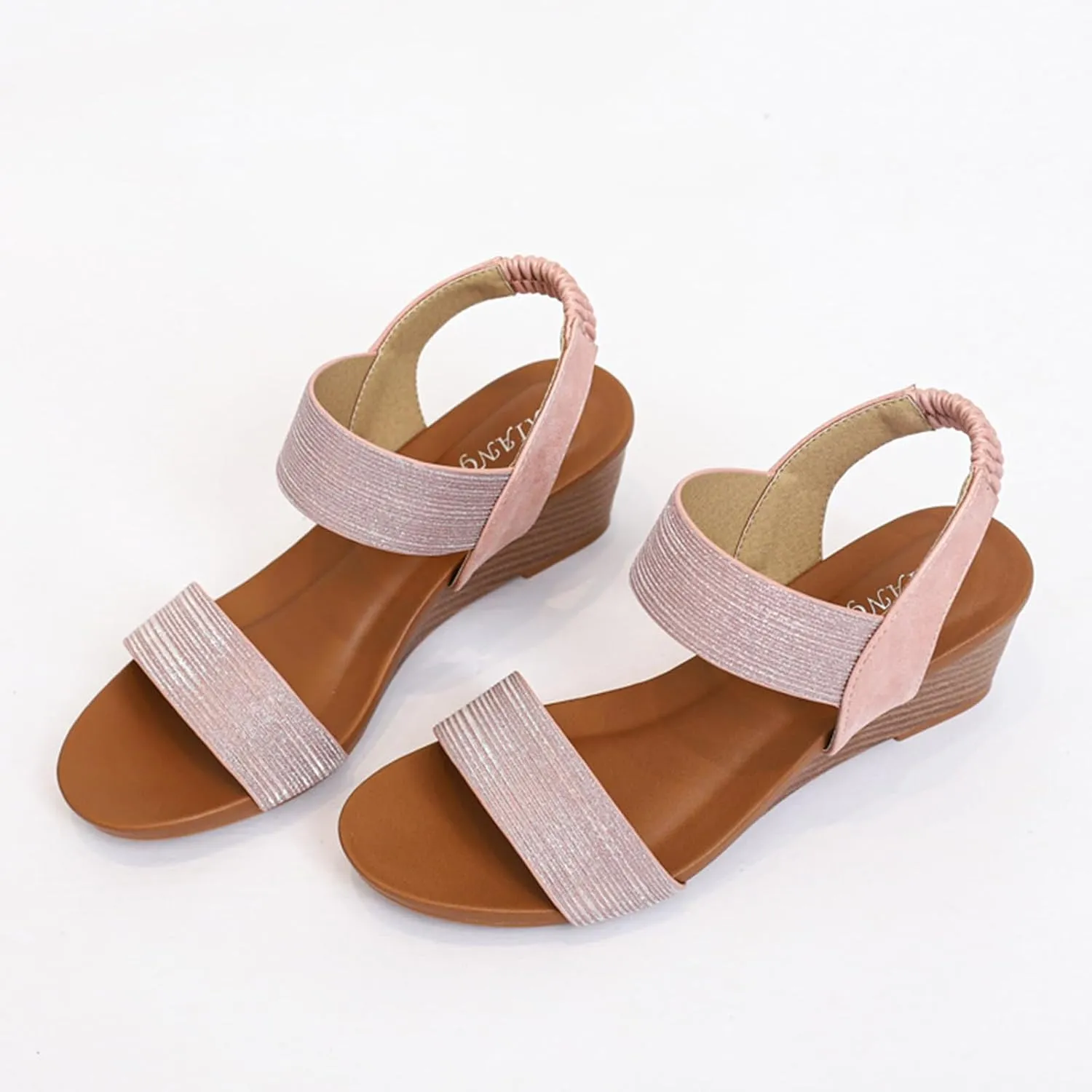 Wedge Sandals for Women 2025 Sparkly Heeled Wedges Sandal Open Toe Slip On Shoes Ankle Elastic Band Behemia Shoes Fashion Arch Support Orthopedic Sandals