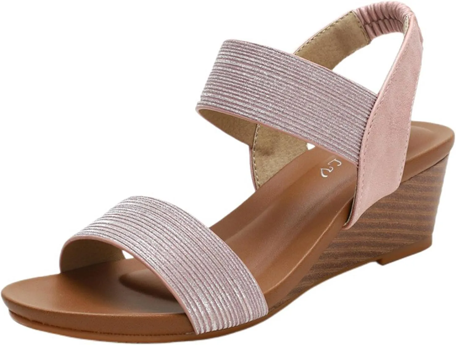 Wedge Sandals for Women 2025 Sparkly Heeled Wedges Sandal Open Toe Slip On Shoes Ankle Elastic Band Behemia Shoes Fashion Arch Support Orthopedic Sandals