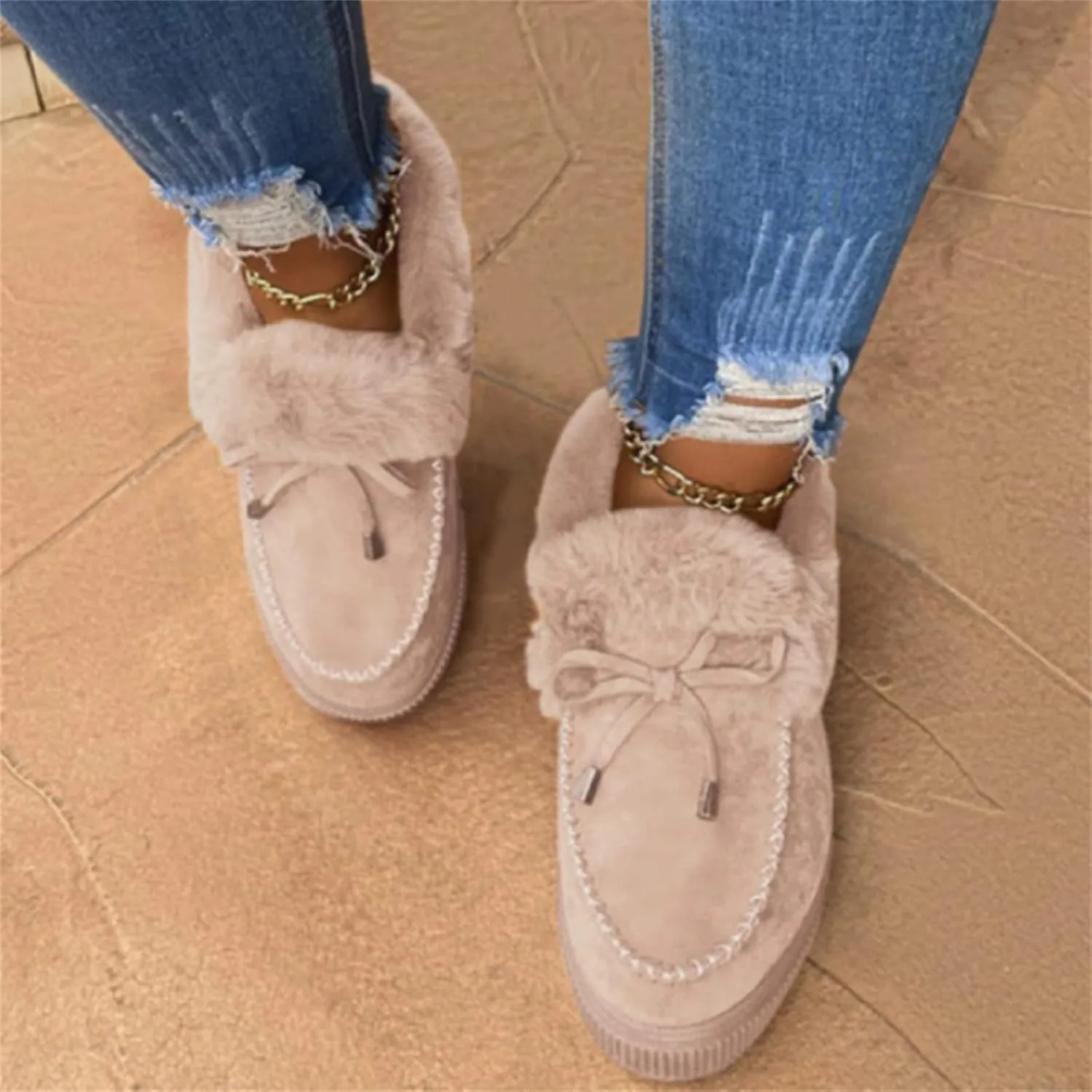 Winter Boots For Women 2024 Fashion Casual Slip-on Warm Loafers Shoes Faux Fur-Lined Comfortable Snow Ankle Booties