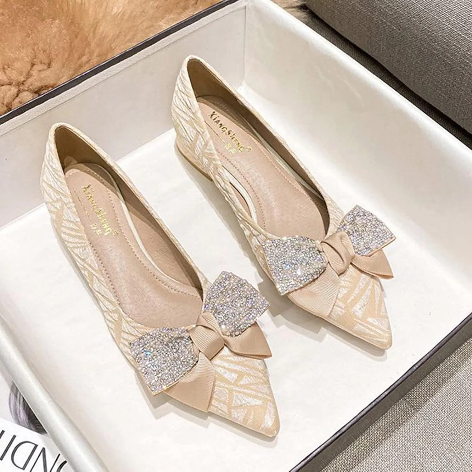 Women Pointed Toe Bow Dress Pumps Slip On Fashion Comfortable Low Block Heel Wedding Party Shoes