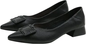 Women Pointed Toe Slip On Office Pumps Fashion Comfortable Low Block Heel Leather Casual Work Shoes