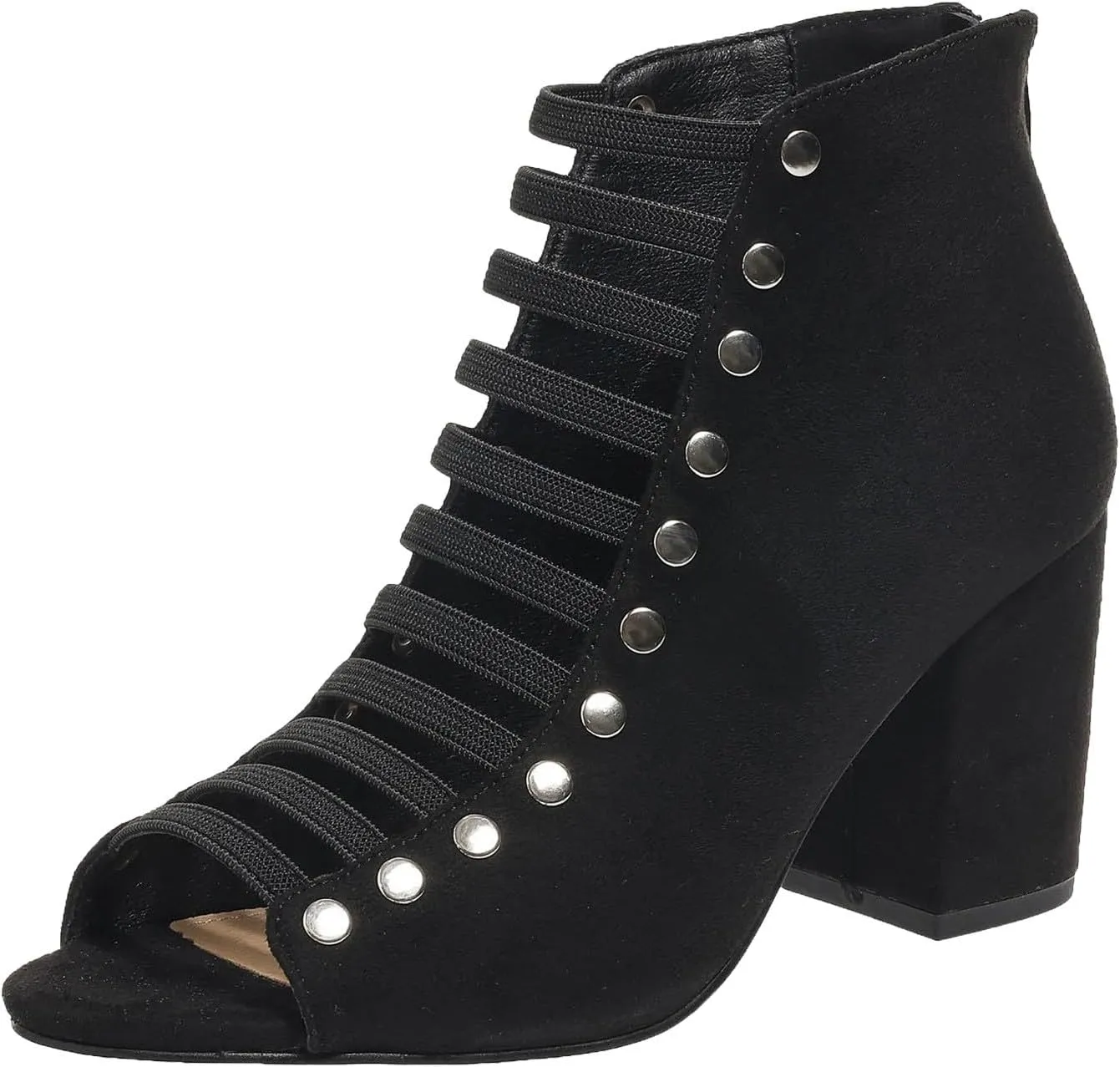 Women Toe Suede Sandals Back Zipper Cutout Sandals Chunky High Heel Ankle Strap Shoes for Women Dressy Heels